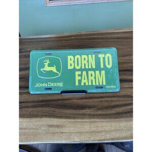 John Deere License Plate Sign Green & Yellow " BORN TO FARM "